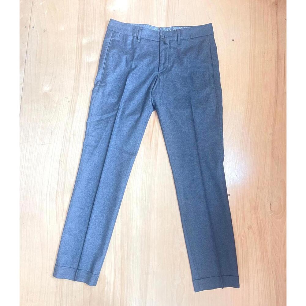 Lardini Italian Wool Trousers with Cuffed Hem EU 48 Mens Flat Charcoal